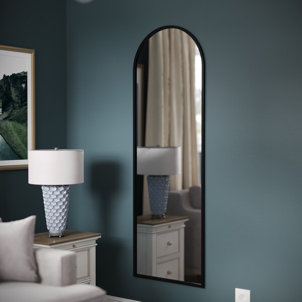 Flash Furniture Mila 22in x 65in Arched Metal Framed Wall Mirror, Black - HMHD-23M009YBN-BLK-GG