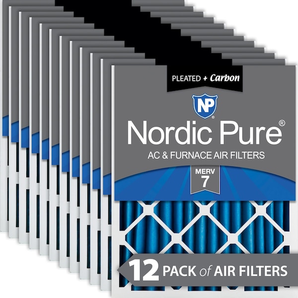 Nordic Pure 10x20x2 Plus Carbon Pleated Air Filter, High Capacity, MERV 7, 12 PK - 10X20X2M7+C-12