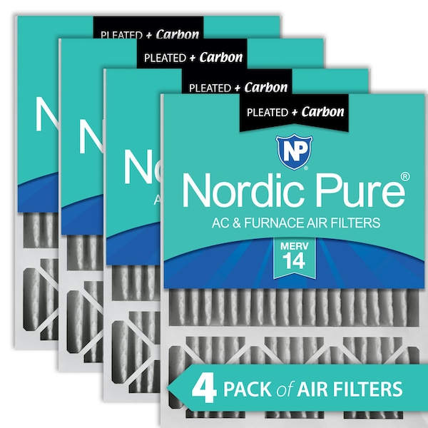 Nordic Pure 20x25x5 Plus Carbon Pleated Air Filter, High Capacity, MERV 14, 4 PK - 20X25X5LXREDM14+C-4