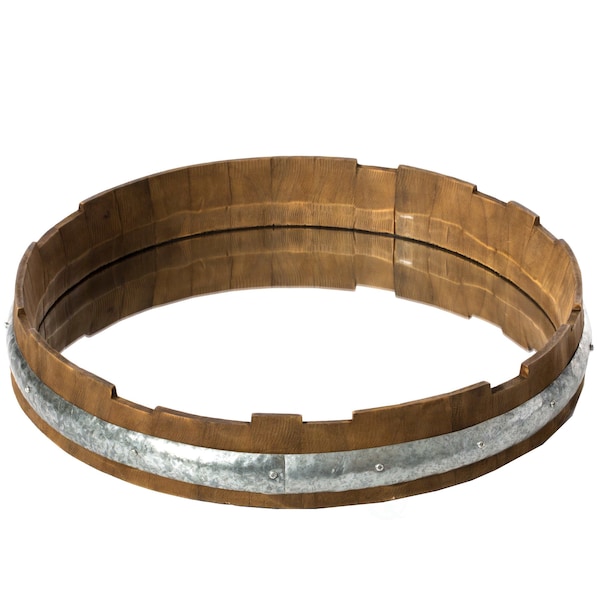 Vintiquewise Round Rustic Wood and Galvanized Metal Framed Wine Barrel Shaped Wall Mirror - QI003977