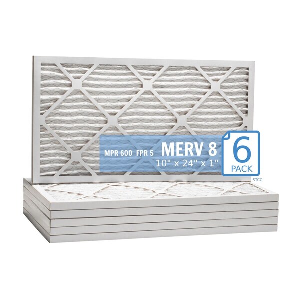 Purolator 10x24x1 Pleated Air Filter, MERV 8, 6 PK - 10X24X1X1 HI (6 PACK)