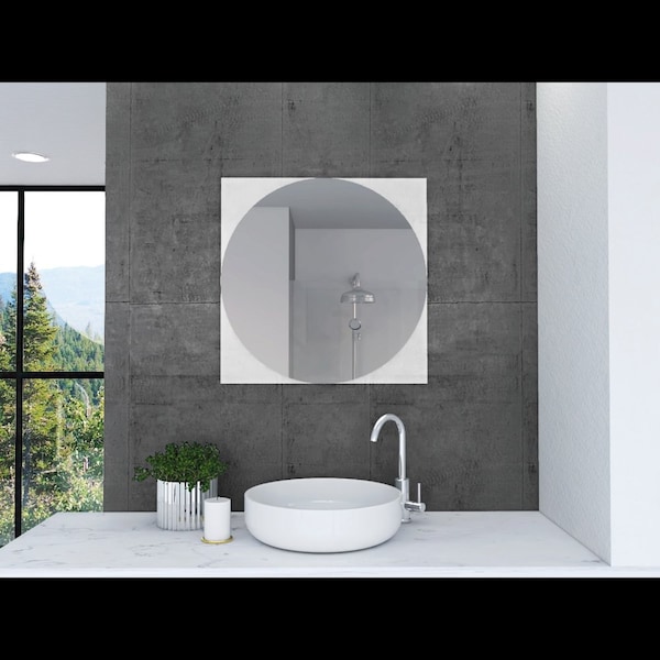 Tuhome Salerno Mirror, Square Shape, Sandblasting Borders, Mirrored Glass - ES40010