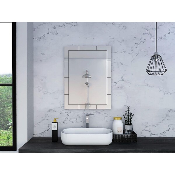 Tuhome Salerno Mirror, Square Shape, Sandblasting Borders, Mirrored Glass - ES40010