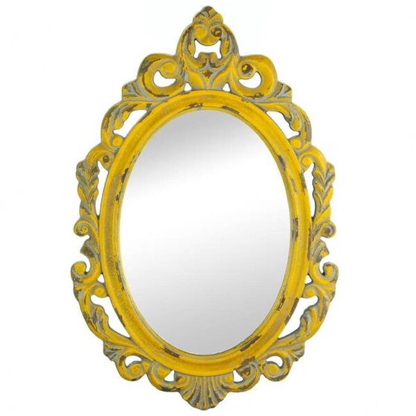 Aewholesale AEWholesale 10017106 Distressed Vintage-Look Ornate Yellow Mirror - 10017106