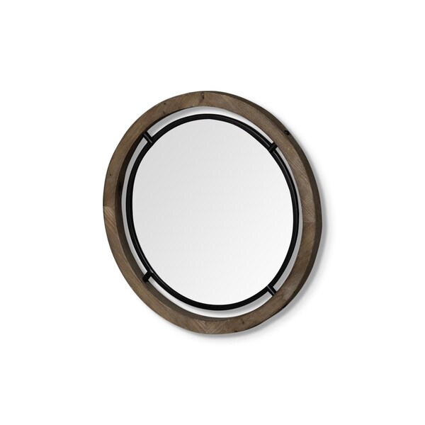 Gfancy Fixtures 19 in. Brown Wood & Black Metal Frame Wall Mirror - GF3094849