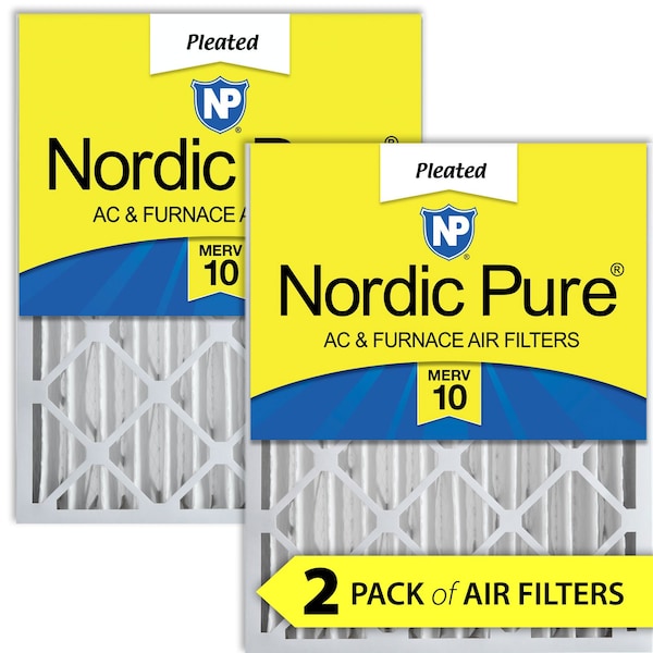 Nordic Pure 12x24x4 Pleated Air Filter, High Capacity, Electrostatically Charged Synthetic Media, MERV 10, 2 PK - 12X24X4M10-2