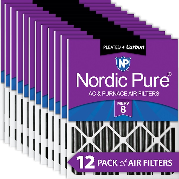 Nordic Pure 18x20x2 Plus Carbon Pleated Air Filter, High Capacity, MERV 8, 12 PK - 18X20X2PM8C-12