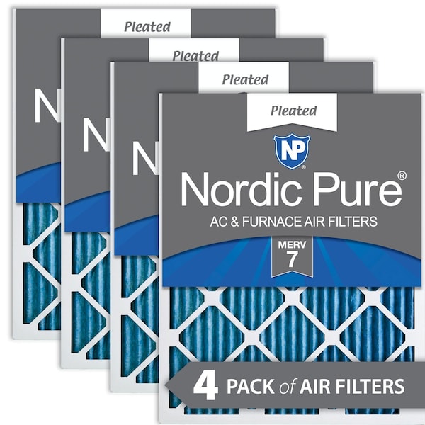 Nordic Pure 14x20x1 Pleated Air Filter, High Capacity, Electrostatically Charged Synthetic Media, MERV 7, 4 PK - 14X20X1M7-4