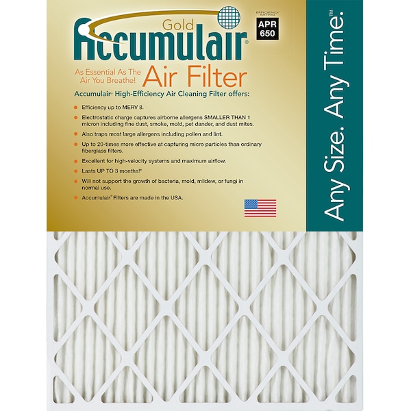 Accumulair 24x24x1 Pleated Air Filter, MERV 8, 4 PK - FB24X24_4