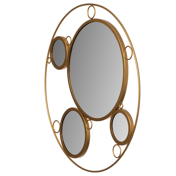 Uniquewise Decorative Round Frame Gold Metal Wall Mounted Modern Mirror with 4 Glass Mirror Balls - QI004577