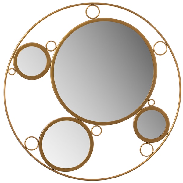 Uniquewise Decorative Round Frame Gold Metal Wall Mounted Modern Mirror with 4 Glass Mirror Balls - QI004577