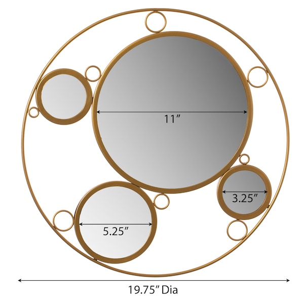 Uniquewise Decorative Round Frame Gold Metal Wall Mounted Modern Mirror with 4 Glass Mirror Balls - QI004577