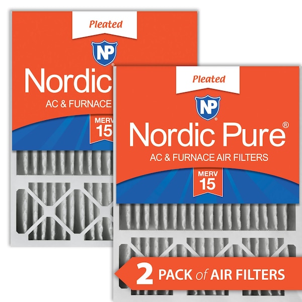 Nordic Pure 20x25x5 Pleated Air Filter, High Capacity, Electrostatically Charged Synthetic Media, MERV 15, 2 PK - 20X25X5LXREDM15-2