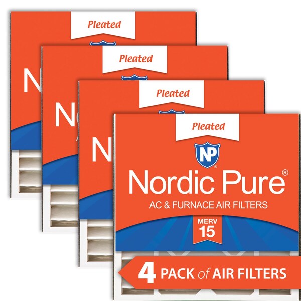 Nordic Pure 20x20x5 Pleated Air Filter, High Capacity, Electrostatically Charged Synthetic Media, MERV 15, 4 PK - 20X20X5ABM15-4