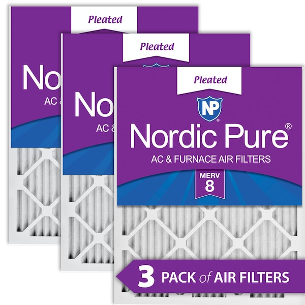 Nordic Pure 14x30x1 Pleated Air Filter, High Capacity, Electrostatically Charged Synthetic Media, MERV 8, 3 PK - 14X30X1M8-3