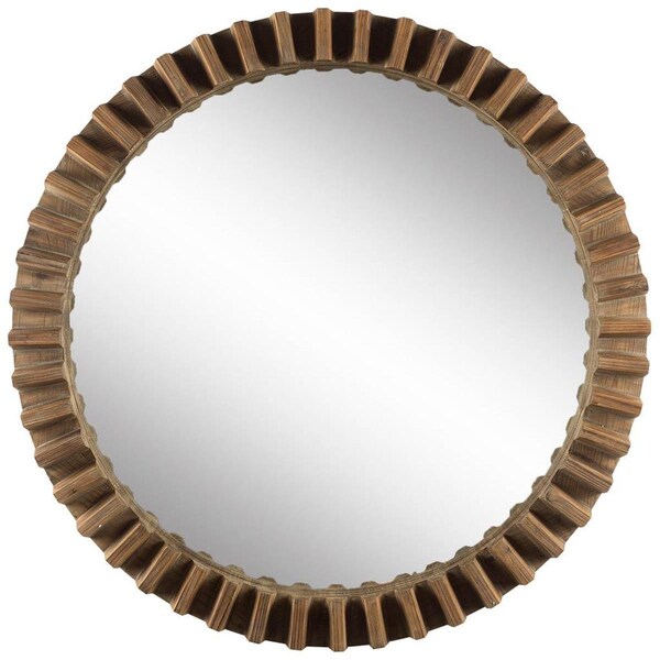 Palacedesigns 44 in. Round Brown Wood Frame Wall Mirror - PA3088997