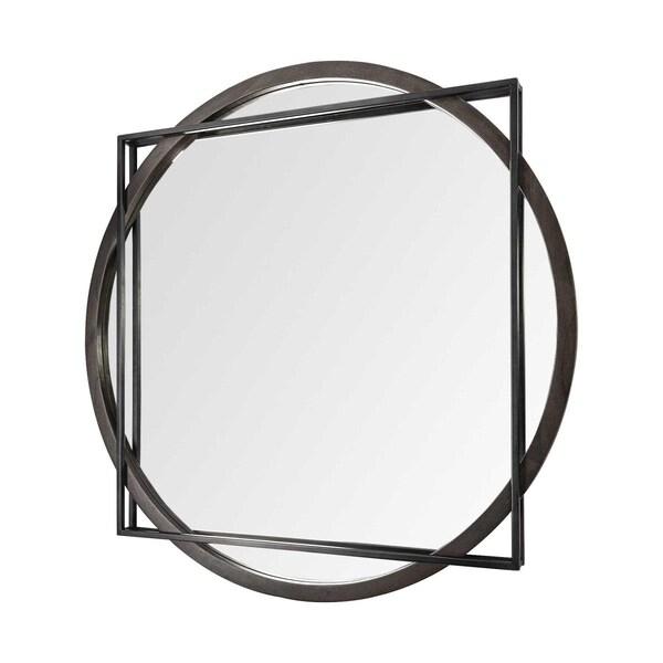 Palacedesigns 46 in. Round & Square Black Wood & Metal Frame Wall Mirror - PA3088995