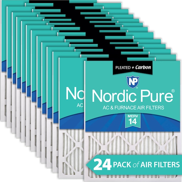Nordic Pure 20x24x1 Plus Carbon Pleated Air Filter, High Capacity, MERV 14, 24 PK - 20X24X1M14+C-24
