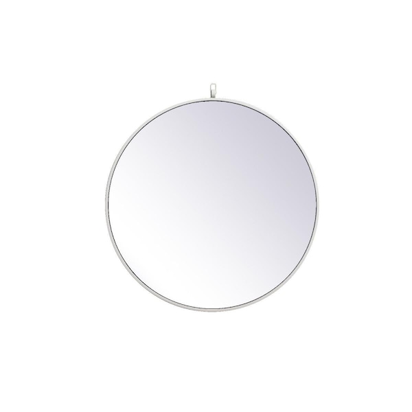Elegant Decor 28 in. Metal Frame Round Mirror with Decorative Hook, White - MR4054WH