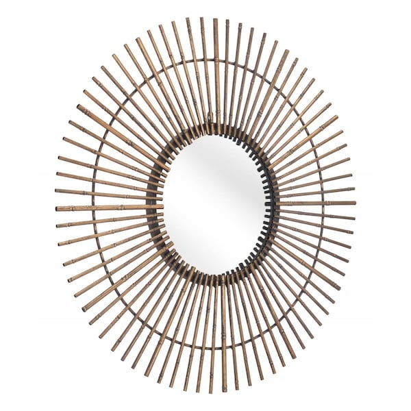 Homeroots 31.9 x 31.9 x 1.2 in. Gold Tribal Round Mirror - 391658