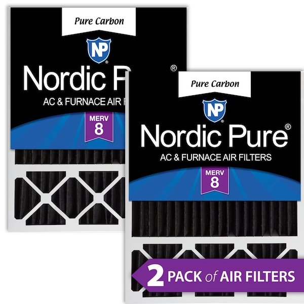 Nordic Pure 20x25x5 Pure Carbon Pleated Air Filter, High Capacity, MERV 8, 2 PK - 20X25X5HPCP-2
