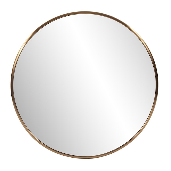 Homeroots 32 ft. Antiqued Brushed Brass Round Wall Mirror - 401208