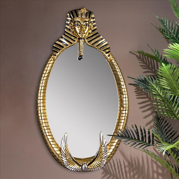 Design Toscano The Spirit of Tutankhamen: Egyptian Oval Mirror Wall Sculpture - NE64886