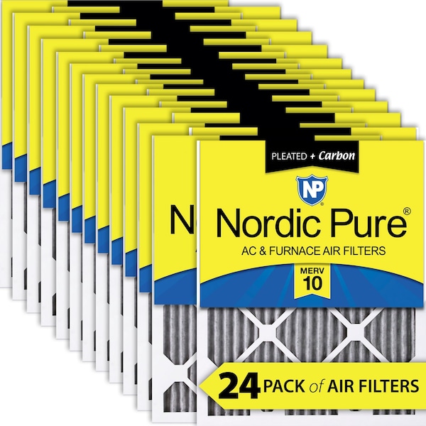 Nordic Pure 18x18x1 Plus Carbon Pleated Air Filter, High Capacity, MERV 10, 24 PK - 18X18X1PM10C-24