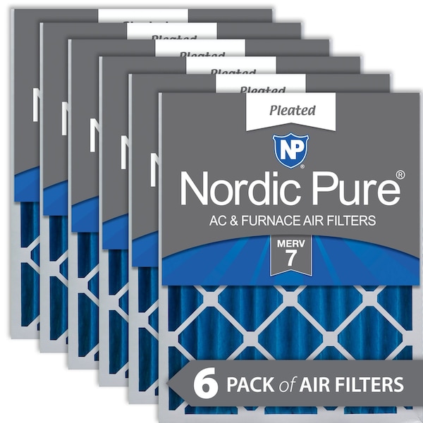 Nordic Pure 16x25x4 Pleated Air Filter, High Capacity, Electrostatically Charged Synthetic Media, MERV 7, 6 PK - 16X25X4M7-6