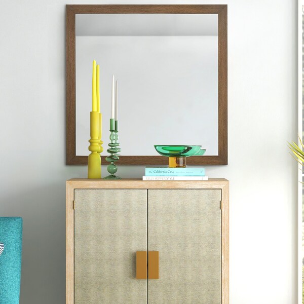 Acme Contemporary Wood Frame Bedroom Square Mirror in Oak - ER-0106OAK