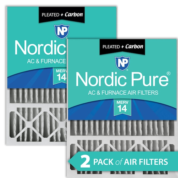 Nordic Pure 20x25x5 Plus Carbon Pleated Air Filter, High Capacity, MERV 14, 2 PK - 20X25X5LXREDM14+C-2