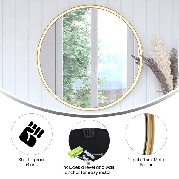 Flash Furniture 27.5in Round Gold Metal Framed Accent Wall Mirror - HMHD-9M3000GD-GLD-GG