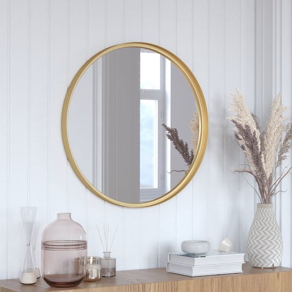 Flash Furniture 27.5in Round Gold Metal Framed Accent Wall Mirror - HMHD-9M3000GD-GLD-GG