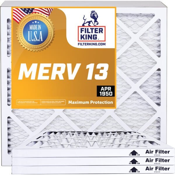 Filter King 20x20x1 Pleated Air Filter, Standard Capacity, Synthetic, MERV 13, 6 PK - FK20X20X1-M13-6