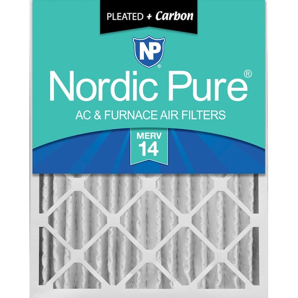 Nordic Pure 16x25x4 Plus Carbon Pleated Air Filter, High Capacity, MERV 14 - 16X25X4M14+C-1