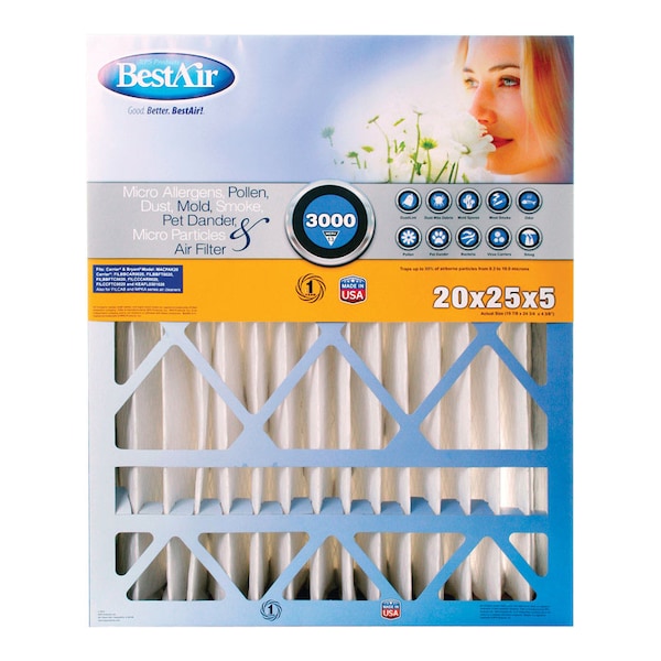 B & K 20x25x5 Bestair Pleated Air Filter - CB2025-13R