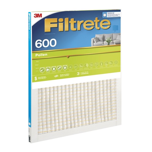 3M 15x20x1 Pollen Pleated Air Filter, MERV 7 - 9836DC-6