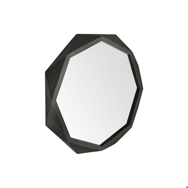 Homeroots 32 in. Octagon Black Wood Frame Wall Mirror - 376441