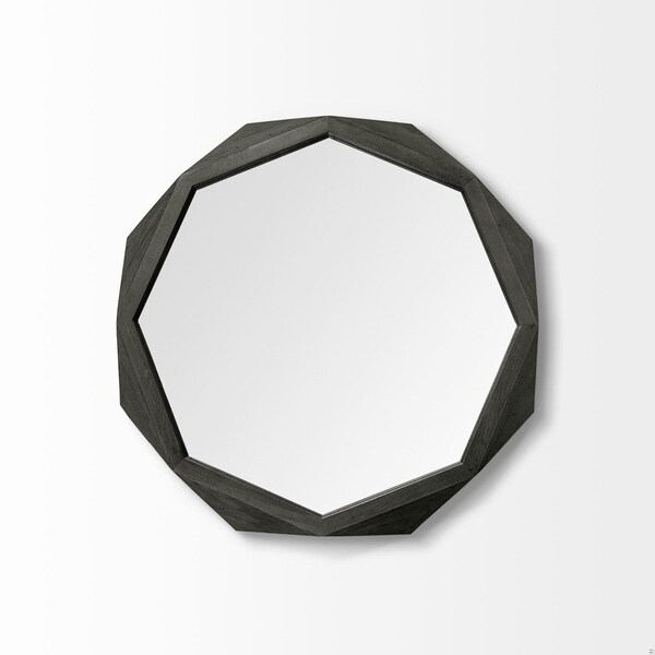 Homeroots 32 in. Octagon Black Wood Frame Wall Mirror - 376441