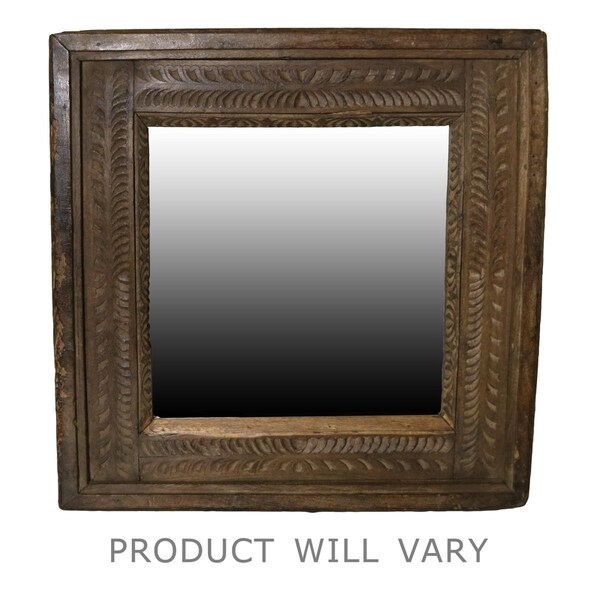 Homeroots 52 x 1 x 15 in. Carved Reclaimed Wood Square Mirror, Natural - 396683