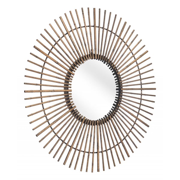 Gfancy Fixtures 31.9 x 31.9 x 1.2 in. Gold Tribal Round Mirror - GF3667549