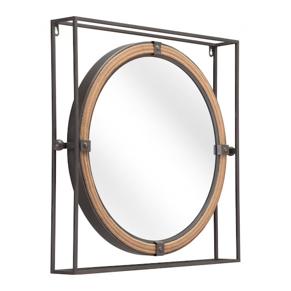 Homeroots 21.7 x 23.6 x 3.1 in. Gray Metal Nautical Round Mirror - 391657