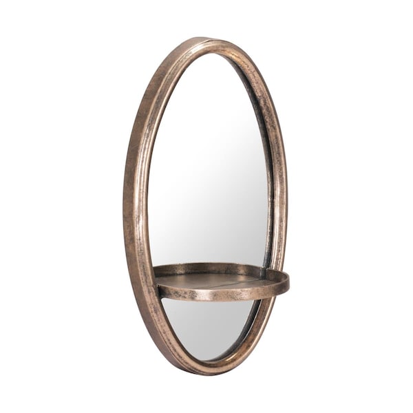 Gfancy Fixtures Antiqued Oval Mirror with Petite Shelf, Gold - GF3665953
