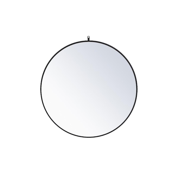 Blueprints 39 in. Metal Frame Round Mirror with Decorative Hook, Black - BL2222662
