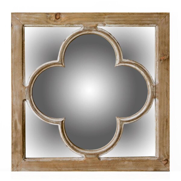 Homeroots 10 in. Brown with Whitewash Square Wall Mounted Accent Mirror, Natural - 399119