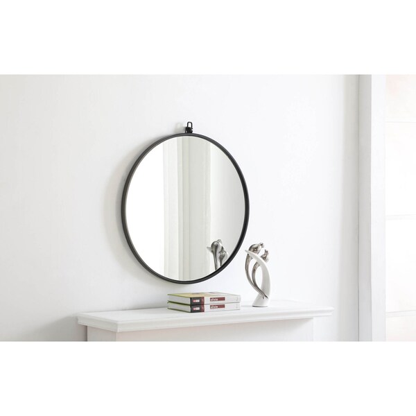 Elegant Decor Metal Frame Round Mirror With Decorative Hook 24 Inch Black Finish - MR4051BK