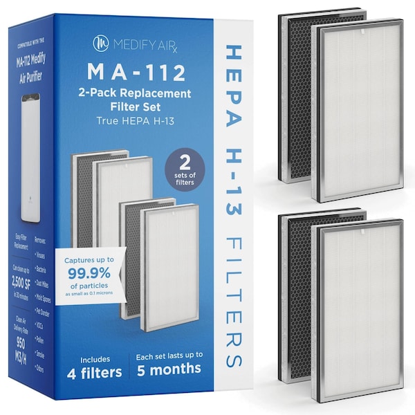 Medify Air MA112 Replacement Filter Medical Grade True HEPA H13 2Sets 4 Total Filters 2PK - MA-112R-2