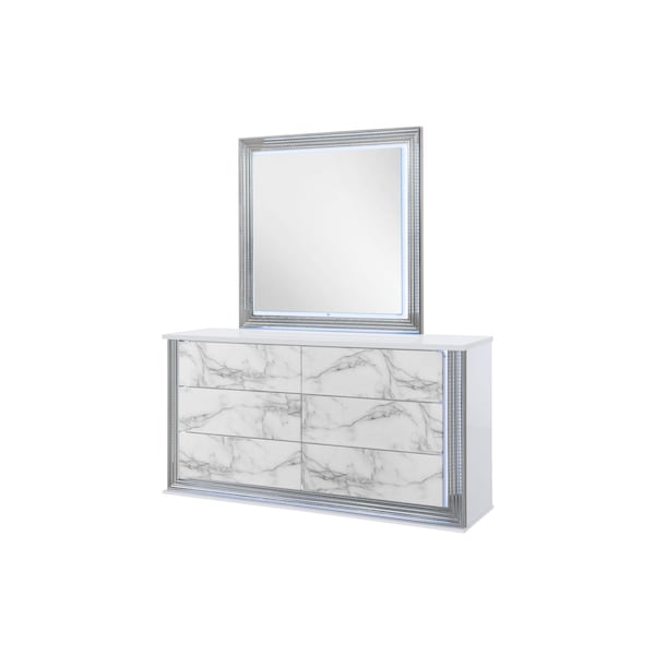 Global Furniture Usa Modern  High Gloss Ylime White Marble Mirror With Led - 2503