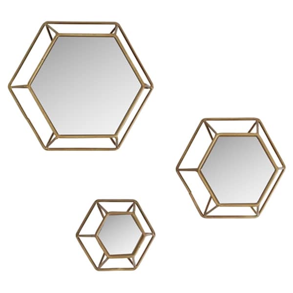 Aspire Home Accents Shanton Hexagonal Wall Mirrors - Brown, Set of 3 - 5216