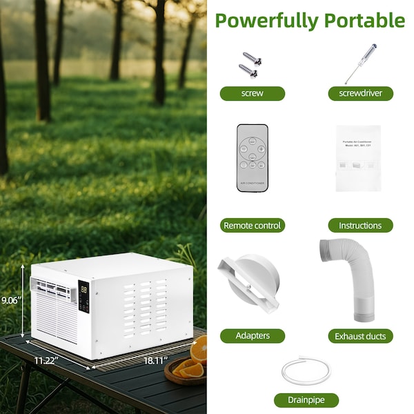 Edendirect 2,500 BTU Portable Air Conditioner Cools 45 sq.ft. with Dehumidifier and Remote in White - IR-A01